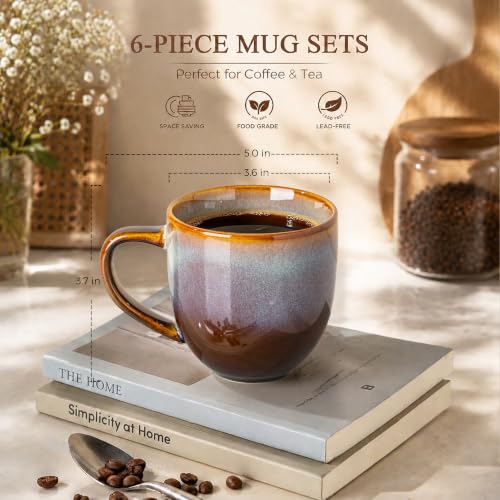 theterra Ceramic Coffee Mugs Set of 6, 12 oz Coffee Cups with Handle - color: Dusk Blue, size: 12 OZ (Set of 6)
