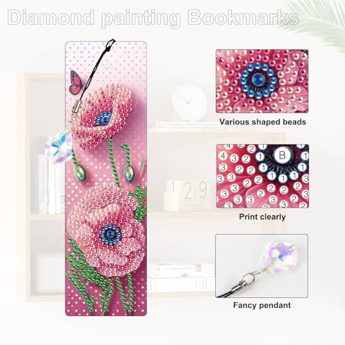 Tontut 3pcs Diamond Art Painting Kit Bookmark, Lotus Flower Exquisite Universal DIY Bookmark, Lightweight and Durable, Suitable for Reading Lovers - color: Lotus Flower