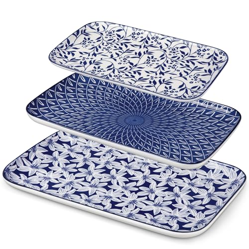vancasso SELENE Porcelain Serving Platters Set of 3, 16/14/12 Inch - color: Vintage Blue A