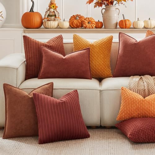 Kevin Textile Striped Corduroy 18”x18” Pillow Covers 2 Pack, Burnt Brick - color: Burnt Brick, size: 18" x 18" (Pack of 2)