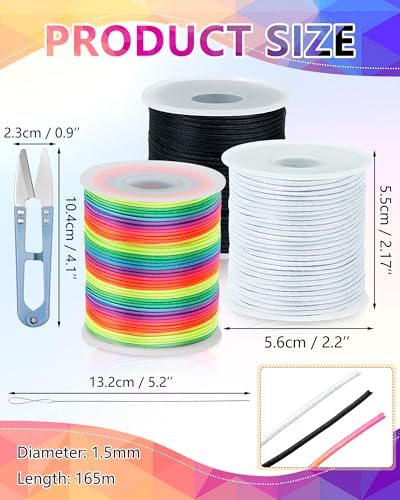 FIVEIZERO 3 Rolls 1.5mm Black White Rainbow Elastic Bracelet String - size: 1.5MM, style: Black White Colorful