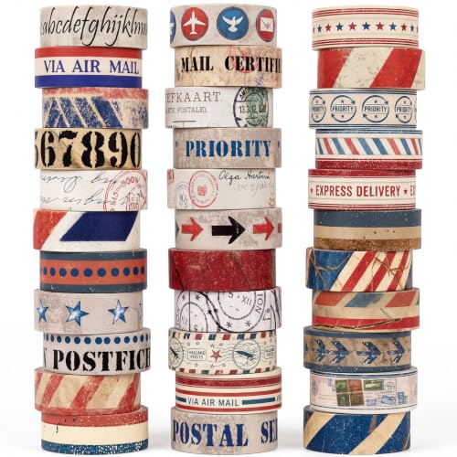TaoBary 33 Rolls Washi Tape Set, 15mm Holiday Seasonal,Postal Style - style: Postal Style