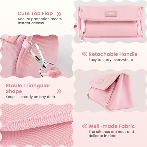 Sooez Super Large Pencil Case, Big Capacity Pencil Bag with 3 Compartments - color: Purple
