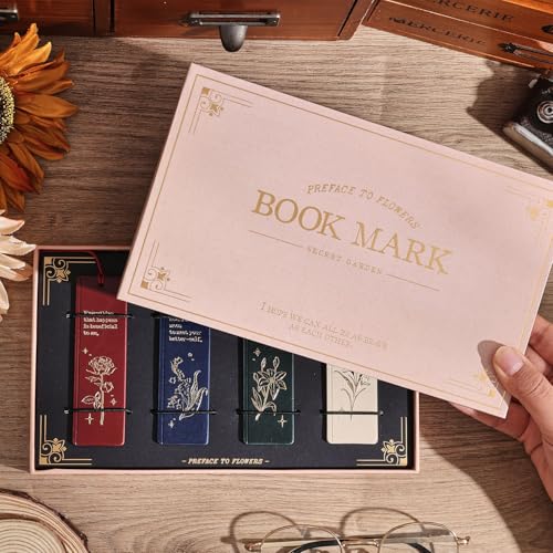 4 PCS Vintage Leather Bookmarks with Gift Box for Women - color: 4pcs Gift Box
