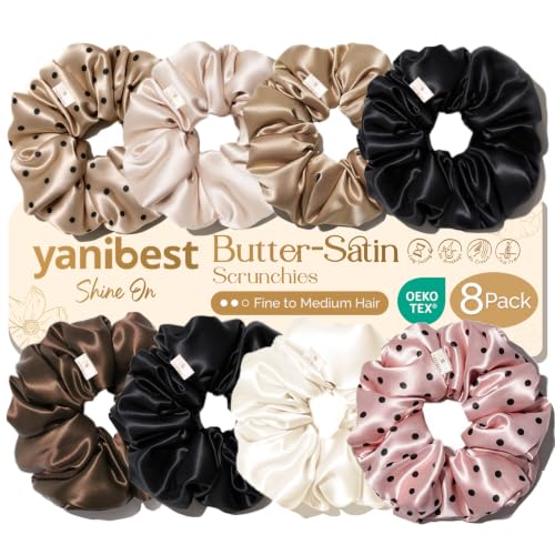 Yanibest 8 Pcs Satin Scrunchies - Silk Feeling Scrunchies Ponytail Holders - color: Polka Dot