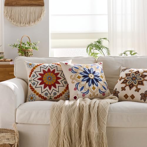 Embroidered Floral Throw Pillow Cover 18x18 Set of 1 Orange - color: Orange, size: 18" x 18" (Pack of 1)