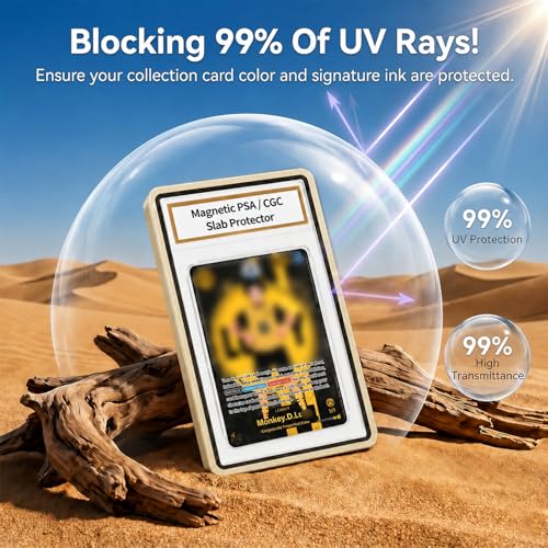 Magnetic PSA/CGC Slab Protector with Foldable Kickstand - UV Protection Tempered Glass & Aluminum Metal Bumper for 35PT PSA CGC CSG AGS, 9-Point Secure Lock Display Guard & Clear View (Gold) - color: Light Gold, size: PSA Card Case