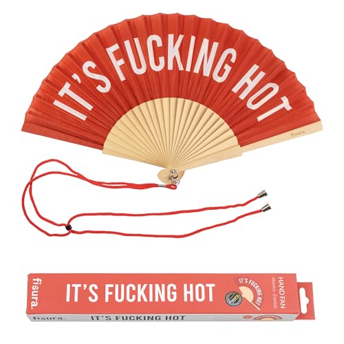 Fisura – Original folding fan with message F*cking hot, wooden handheld fan for women, ideal for rave, party, wedding, birthday, gift or fun summer decoration - color: Hot, Red