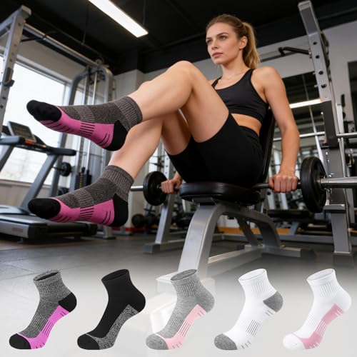 cuangya Women Athletic Ankle Cushioned Running Socks 6-Pairs - color: 5 Pairs Classic Retro, size: 5-8
