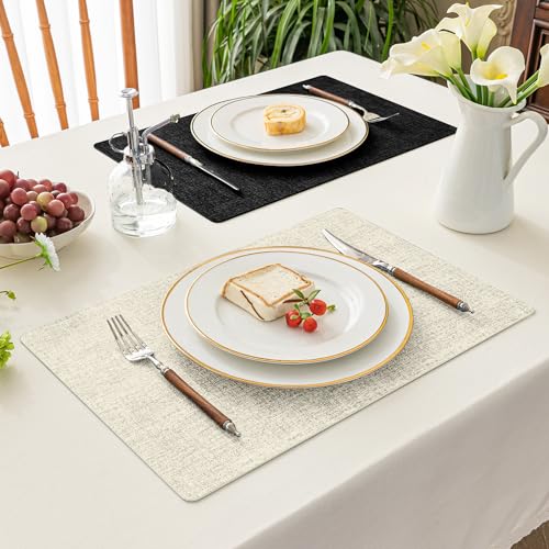 Romanstile Vinyl Placemats Set of 6, Reversible Faux Leather Wipeable Table Mats - color: Black-beige, size: PCS4