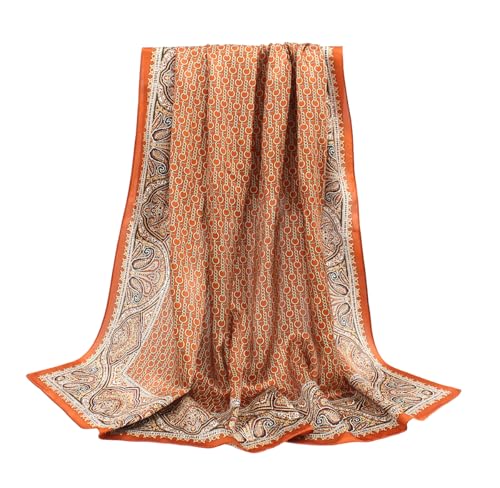 ANDANTINO 100% Mulberry Silk Scarf -Women 35" Square Hair Wraps-Gift Packed - color: Chains-caramel