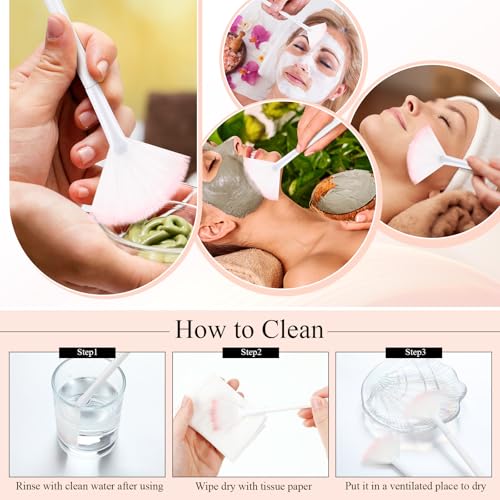 Maitys 9 Pieces Facial Fan Mask Brushes, White Pink - color: White Pink