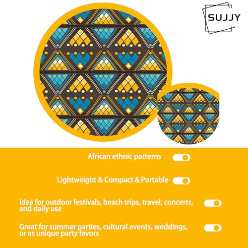 4 Pack Ethnic African Print Folding Hand Fan – Portable Circle Fabric Fan, Boho Ethno Pattern, Lightweight Cooling Fan for Travel, Festival, Beach, Summer Gift (Yellow) - style: Boho Ethno