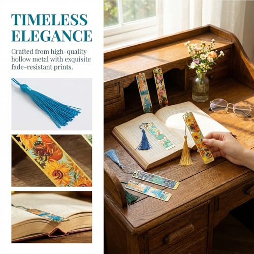Metal Bookmarks with Tassels, 4 Pack Oil Painting Designs