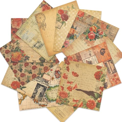 Vintage Scrapbook Paper 12 ×12 - 24 Sheets Double-Sided Rose Pattern Paper Junk Journal Scrapbooking CardStock Papers Supplies for Holiday Cardmaking DIY Decorative Craft Papers. - color: Vintage Rose-New