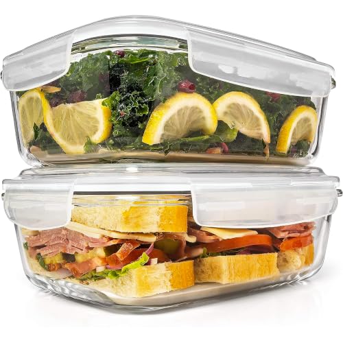 Razab 6.5 Cups / 52 Oz 4 Piece (2 Containers + 2 Lids) Glass Food Storage Containers Set with Airtight Locking Lids - For Storing, Baking & Serving BPA Free, Leakproof - Microwave, Freezer & Oven Safe - color: White