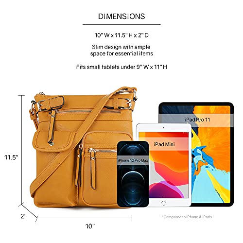 SG SUGU Katie Lightweight Medium Crossbody Bag Shoulder Bag with Multi Pocket for Women - color: Mustard