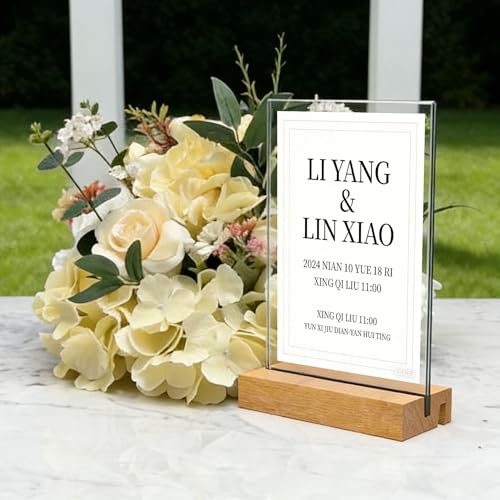 4x6 Inch Acrylic Sign Holder with Wooden Base, Desktop Display Stand (4x6 6Pack) - size: 4x6 6Pack
