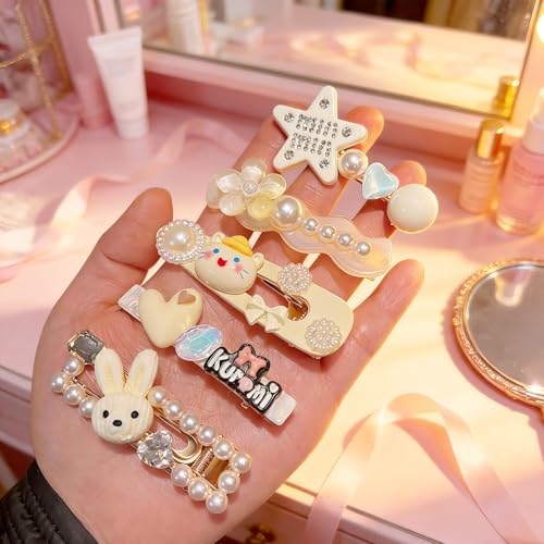 15 piece set of girls' and ladies' hair clips, sweet and fashionable hair clip set, pearl acrylic resin hair accessories, suitable as gifts for girls and ladies (white) - color: white