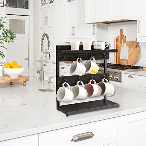 IBUYKE Countertop Mug Tree,Coffee Mug Cup Holder,Black TBJ002B - color: Black, size: with shelf(8 Mugs)