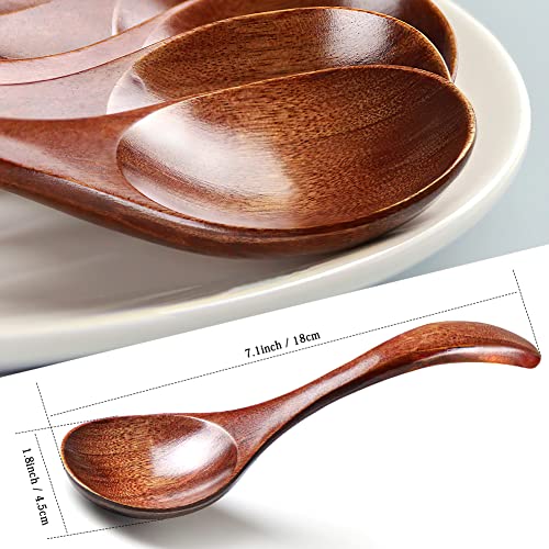 IQCWOOD 7" Korean Wooden Spoons for Eating, 6 Pcs Wooden Soup Spoons