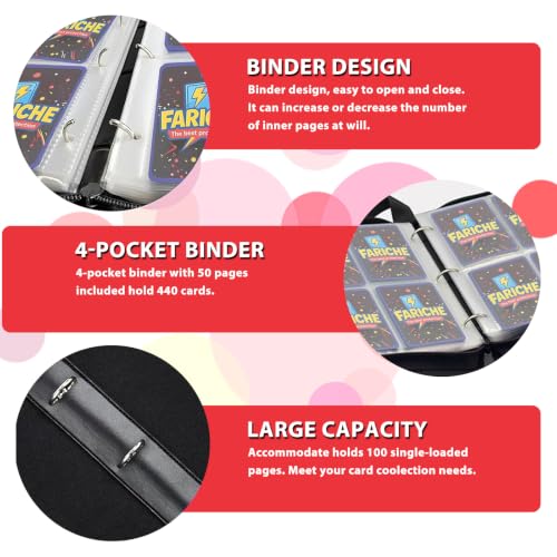 Trading Card Binder for TCG Cards, 4-Pocket Portable Card Collector Ablum Holder Book Fits 400 Cards with 50 Removable Sleeve, Waterproof Card Binder Display Storage Carrying Cases for TCG -4 tails - color: 4pocket-4tail-01