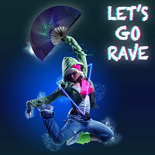 OMyTea Rave Clack Hand Fan for Men/Women - Large Chinese Japanese Bamboo Folding Handheld Fan - for EDM, Music Festival, Club, Event, Party, Dance, Performance, Decoration, Gift (Illusion Trippy) - color: Illusion Trippy