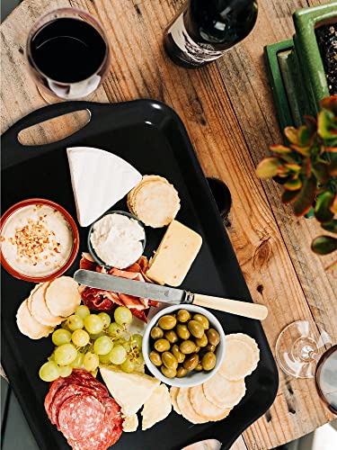 KAQAHIDO Large Melamine Serving Trays for Eating, Set of 2, Black - color: Black
