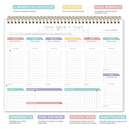 2PC Weekly To Do List Notepad with Habit Tracker, 8.5" x 11" - color: White-2PC
