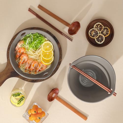 MALACASA 42 oz Ceramic Ramen Bowls with Chopsticks & Spoon, Brown & Khaki - color: Brown and Khaki