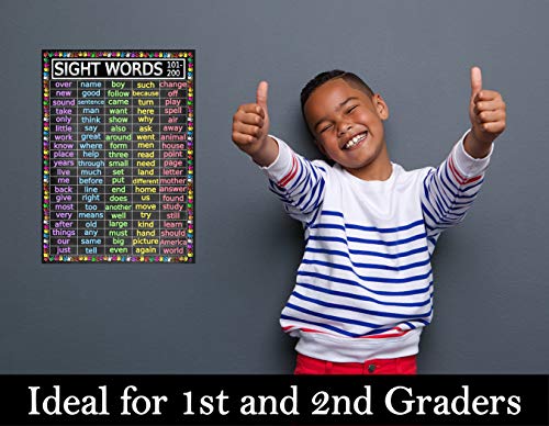 Advanced Sight Words Poster 101-200 for Second Grade - Laminated 14x19.5 - Educational Charts, Classroom Posters and Decorations, Back to School Supplies, Learning Poster for 1st and 2nd Grade