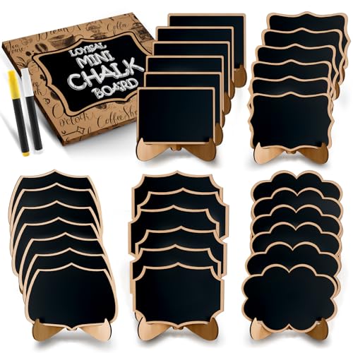 Mini Chalkboard Signs for Food Labels- 30 Pack Small Wooden Framed Blackboard for Wedding Table, 5 Assorted Shapes for Party Buffet Decor, Food Place Cards or Dessert Table Display Set - style: 5 shape