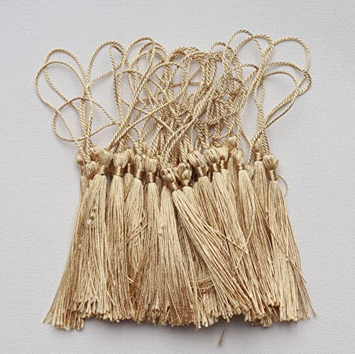 30 Pcs Mini Tassels Soft Flossy Bookmark Small Handmade Craft (Light Gold) - color: Light Gold