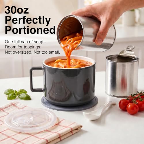 Ceramic Soup Bowls with Handles & Lids, Set of 2 with Spoons & Trivets, 30oz Large Soup Mugs, Oven Safe Bowls for Soup, Ramen, Oatmeal & Cereal, Microwave & Dishwasher Safe, Gray - color: Gray