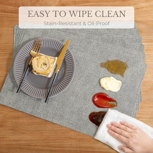 Romanstile Faux Leather Vinyl Placemats Set of 6, Light Grey - color: Light Grey