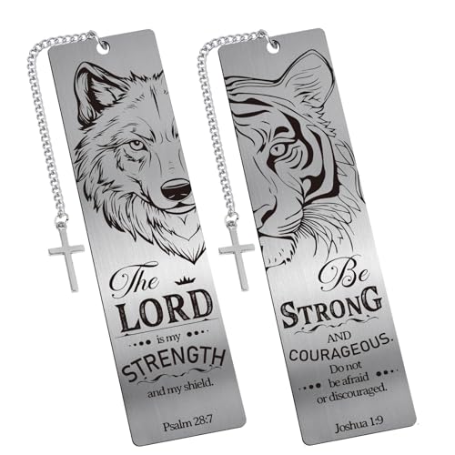 Christian Metal Bookmarks for Men - 2 Pcs Lion and Wolf Bible Verse Inspirational Gifts Book Marks Religious Cool Page Markers Reading Lovers Bookish Readers Birthday School Accessories - style: Lion Christian