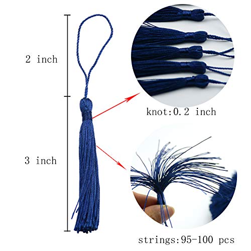 100Pcs 5 Inch Silky Bookmark Tassels for Jewelry, Souvenir(Dark Blue) - color: #52