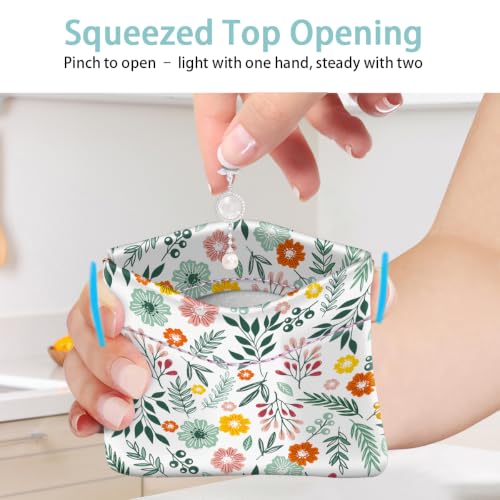 Green Daisy Squeeze Coin Purse Pouch Small Makeup Bag for Purse - color: Green Daisy, size: Small (4.4"x3.85")