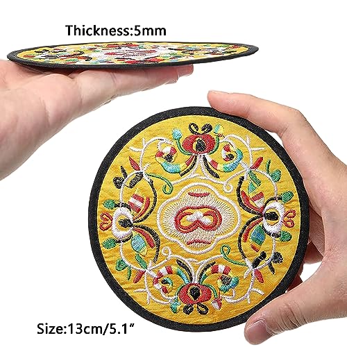10 Pack Vintage Ethnic Fabric Coasters Floral Embroidery Cloth Coasters Round Coffee Cup Mat Drink Tableware for Housewarming Party Table Home Decorations (White) - color: White