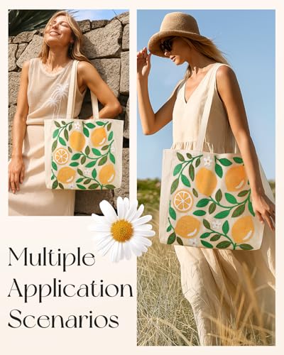 Miss Adola Embroidery Canvas Tote Bag with Pocket & Buckle - color: Lemon