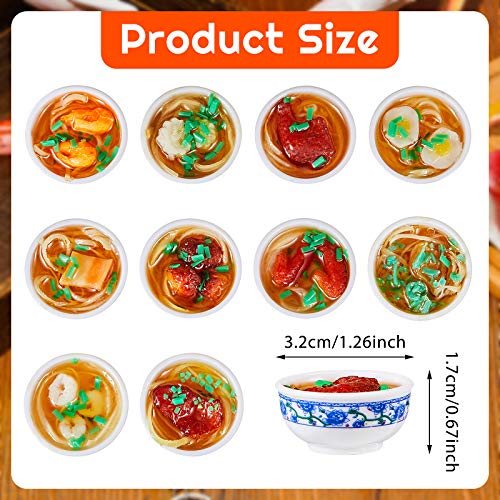Hicarer 10 Pcs Mini Toy Food Keychain PVC Flower Bowl Noodle Keychain