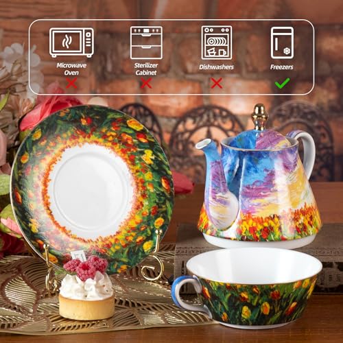 KAMMAK Tea for One Set, Ceramic Teapot, Bone China Tea Set, Cup and Saucer - color: Colorful-XY7