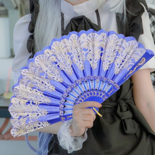 Chinese Style Folding Fan Blue for Weddings Festival Performance Decor - color: Blue