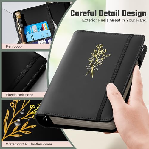 Ovesmusl PU Leather Aesthetic A6 Binder 6 Ring Binder Journal Cover - color: Black, size: A6