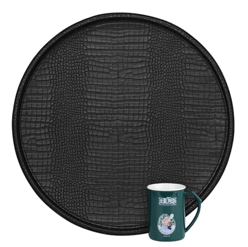 HofferRuffer Round Serving Tray 20'', Elegant Faux Leather Circle Ottoman Table Tray, Serve Tea Coffee Breakfast in Bedroom Living Room Kitchen (Classic Black) - color: Black, size: 20"