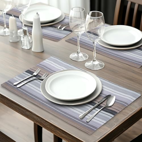 Urban Villa Two Tone Placemat Cotton Tablemat 14x20 (Set of 6) Greymulti - color: Grey Multi, size: 14" x 20"