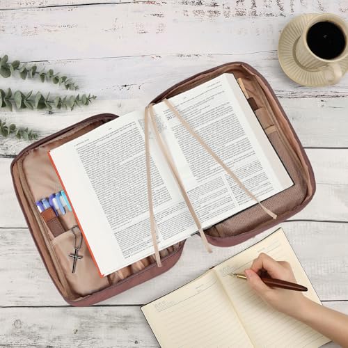 FINDCOZY Bible Cover for Women, Large Carrying Case for Regular Bible - color: Rosewood Pink, size: Large