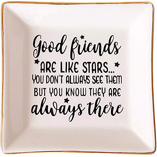 PUDDING CABIN Birthday Gifts for Friends Female Ring Trinket Dish - “Good Friends Are Like Stars You Don't Always See Them But You Know They Are Always There” Friendship Gifts for Women Friends - color: White