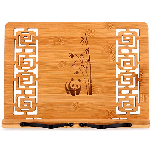 MEGREZ Foldable Bamboo Book Stand Adjustable Cookbook Reading Holder - color: Panda