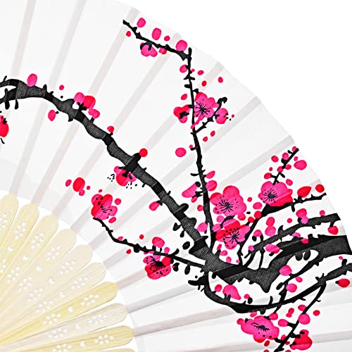 Chuangdi 12 Pcs Folding Hand Fans for Line Silk Dancing Fan, Cherry - style: Cherry